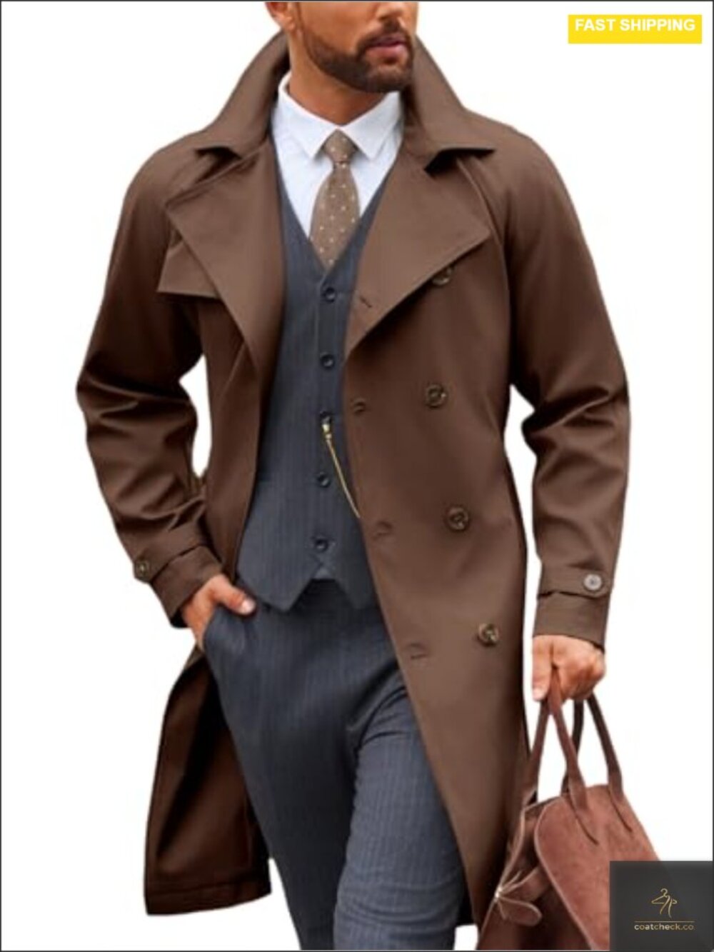 Men's Double Breasted Trench Coat Long Windbreaker